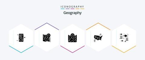 geo- grafisch 25 glyph icoon pak inclusief rivier. vis. google. Amerika. Verenigde vector