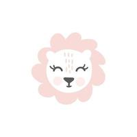 roze leeuwin hand getrokken illustratie vector in doodle stijl. schattig leeuwinhoofd. kinderen, baby nordic design voor kaarten, poster, kinderkamer kunst aan de muur, kleding. scandinavische stijl.