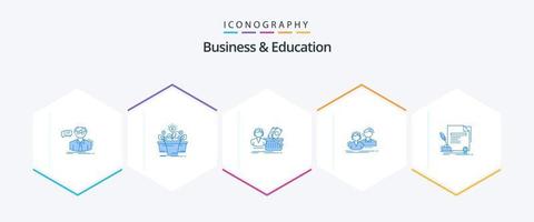 bedrijf en onderwijs 25 blauw icoon pak inclusief groep. leerling. pot. vrouw. mand vector