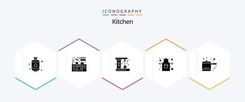 keuken 25 glyph icoon pak inclusief . . keuken. rijst- fornuis. keuken vector