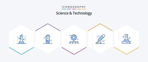 wetenschap en technologie 25 blauw icoon pak inclusief microbiologie. chemisch testen. nucleair splijting. werk plan. team prestatie vector