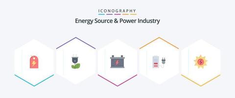 energie bron en macht industrie 25 vlak icoon pak inclusief zonne. plug. accumulator. stroom. accumulator vector