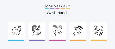 wassen handen lijn 5 icoon pak inclusief hand. hand- spuiten. handen. handen. vies. creatief pictogrammen ontwerp vector