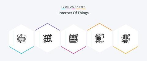 internet van dingen 25 lijn icoon pak inclusief temperatuur. telefoon. openbaar. mobiel. app vector