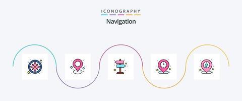 navigatie lijn gevulde vlak 5 icoon pak inclusief plaats. plaats pin. richting. tijd. klok vector