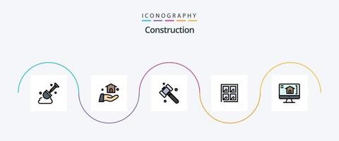 bouw lijn gevulde vlak 5 icoon pak inclusief . hulpmiddel. huis. computer vector