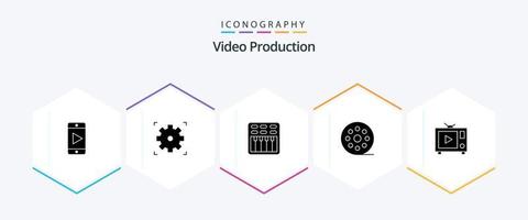 video productie 25 glyph icoon pak inclusief multimediaal. film . bioscoop . geluid vector