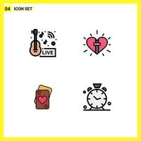 pictogram reeks van 4 gemakkelijk gevulde lijn vlak kleuren van muziek- nieuws Pasen leven hart liefde bewerkbare vector ontwerp elementen