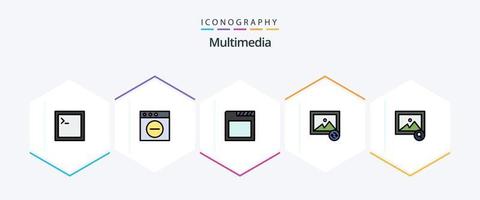 multimedia 25 gevulde lijn icoon pak inclusief . . tabbladen. zoeken. beeld vector