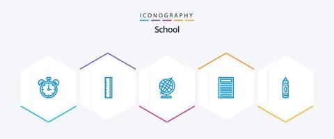 school- 25 blauw icoon pak inclusief . potlood. geografie. onderwijs. rood vector