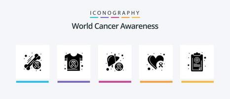 wereld kanker bewustzijn glyph 5 icoon pak inclusief hart. borst. Gezondheid. ziek. ziekte. creatief pictogrammen ontwerp vector