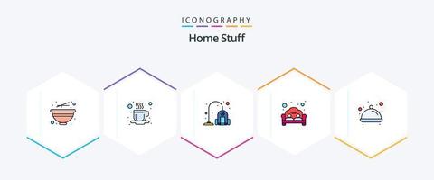 huis dingen 25 gevulde lijn icoon pak inclusief voedsel. schoner. bank. bankstel vector