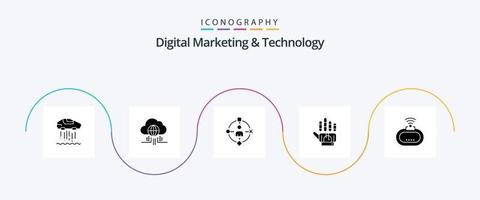 digitaal afzet en technologie glyph 5 icoon pak inclusief veiligheid. technologie. omgeving. hand- . bijhouden vector