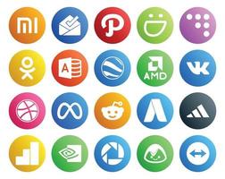 20 sociaal media icoon pak inclusief nvidia adidas amd adwords facebook vector
