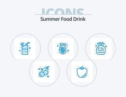 zomer voedsel drinken blauw icoon pak 5 icoon ontwerp. voedsel. zomer. drank. biologisch voedsel. amanas vector