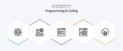 programmering en codering 25 lijn icoon pak inclusief ontwikkelen. browser. ontwikkelen. js. ontwikkelen vector