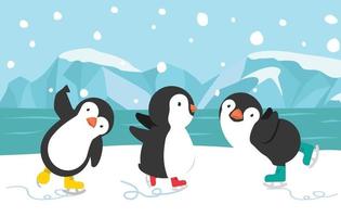 gelukkige pinguïn schaatsen cartoon achtergrond vector