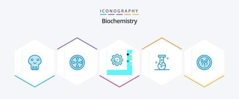 biochemie 25 blauw icoon pak inclusief werkwijze. chemie. instelling laboratorium. biologie. laboratorium vector