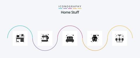 huis dingen glyph 5 icoon pak inclusief ontwerp. brood. bed. tosti apparaat. machine vector