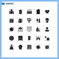 universeel icoon symbolen groep van 25 modern solide glyphs van hartslag medisch stad olie bedrijf bewerkbare vector ontwerp elementen