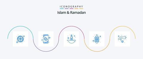Islam en Ramadan blauw 5 icoon pak inclusief Islam. liefdadigheid. Islam. aalmoes. lantaarn vector