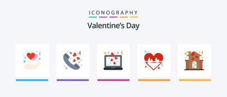 valentijnsdag dag vlak 5 icoon pak inclusief huis. liefde. hart. lijn. verslaan. creatief pictogrammen ontwerp vector