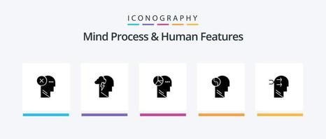 geest werkwijze en menselijk Kenmerken glyph 5 icoon pak inclusief hoofd. SVG . mentaal. denken. hoofd. creatief pictogrammen ontwerp vector
