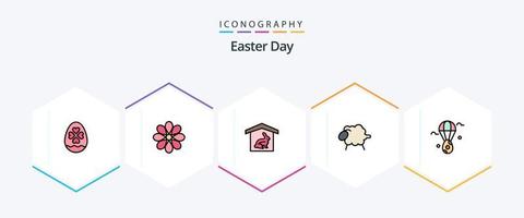 Pasen 25 gevulde lijn icoon pak inclusief ei. wol. fabriek. schapen. natuur vector