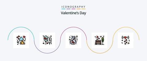 valentijnsdag dag lijn gevulde vlak 5 icoon pak inclusief park. liefde. feest. bank. bijdrage vector