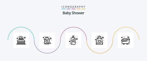 baby douche lijn 5 icoon pak inclusief baby. kind. baby lotion. geschenk. baby vector