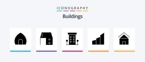 gebouwen glyph 5 icoon pak inclusief gebouwen. appartementen. kantoor bureau. op te slaan. winkel voorkant. creatief pictogrammen ontwerp vector