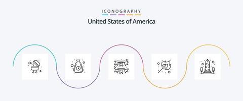 Verenigde Staten van Amerika lijn 5 icoon pak inclusief monument. buitenshuis. gorzen. wedstrijd. camping vector