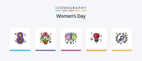 vrouwen dag lijn gevulde 5 icoon pak inclusief dag. vieren. geschenk. liefde. taart feest. creatief pictogrammen ontwerp vector