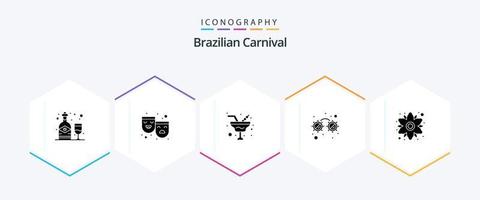 braziliaans carnaval 25 glyph icoon pak inclusief bloem. kamille. champagne. feest. luxe bril vector