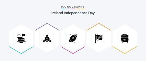 Ierland onafhankelijkheid dag 25 glyph icoon pak inclusief goud. Klaver. bal. Ierland. vlag vector