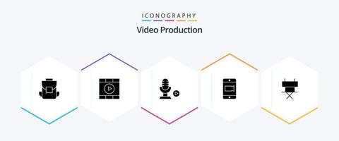 video productie 25 glyph icoon pak inclusief video . Speel . stem. opname vector