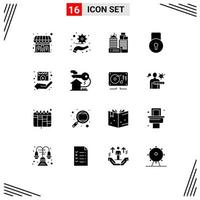 modern reeks van 16 solide glyphs pictogram van media speler film plaats regisseur beschermen bewerkbare vector ontwerp elementen