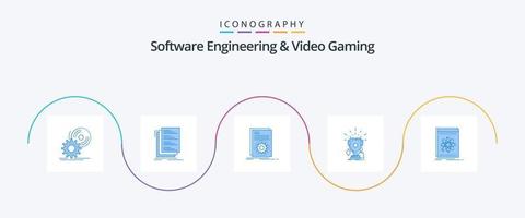 software bouwkunde en video gaming blauw 5 icoon pak inclusief sport. onderscheidingen. bestanden. script. het dossier vector
