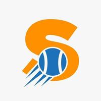 brief s tennis logo concept met in beweging tennis bal icoon. tennis sport- logotype symbool vector sjabloon