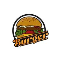 vector wijnoogst hamburger label. hand- getrokken monochroom snel voedsel illustratie. Super goed voor logo element, poster, icoon, sticker of label.