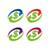 Amerikaanse Dollar symbool omcirkeld door twee pijlen, geld stromen, aandelenbeurs, circulatie, vector illustratie