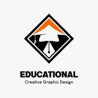 logo symbool voor onderwijs. icoon van een gevlekte pen tip en diploma uitreiking pet in ruit. onderwijs vector logo sjabloon.