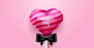 Valentijnsdag. vector zoete en schattige roze achtergrond met realistische 3D-snoeplolly. banner voor de site of ansichtkaarten