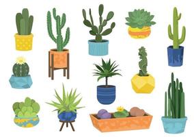 cactussen in potten vlak icoon reeks vector