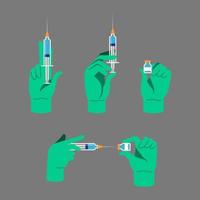 hand met spuit vaccin injectie voorbereiden vector