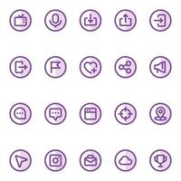 Purper kleur schets pictogrammen voor sociaal netwerken. vector