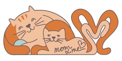 mam en mij. twee rood katten, mam en kind. vector geïsoleerd illustratie.