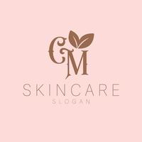 elegant logo. cosmetica, spa, schoonheid salon, decoratie, winkel logo. kruiden, blad, natuur icoon. cm monogram logo ontwerp. vector