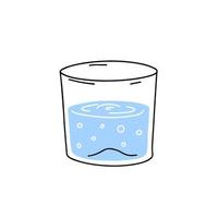 glas van water. verfrissend drankje. tekening schets tekenfilm. modieus modern illustratie. blauw vloeistof kop vector