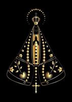 onze dame verscheen zwart en goud textuur, maagd Maria vlekkeloos vector illustratie geïsoleerd Aan luxe zwart achtergrond